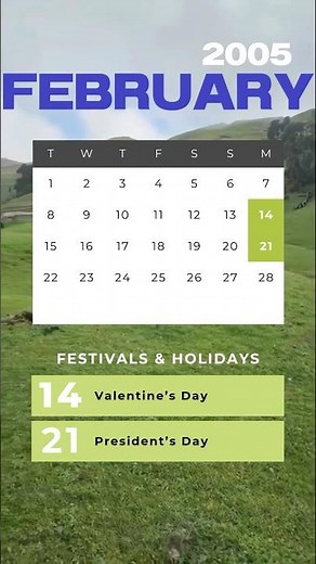 February 2005 Calendar #monthsoftheyear