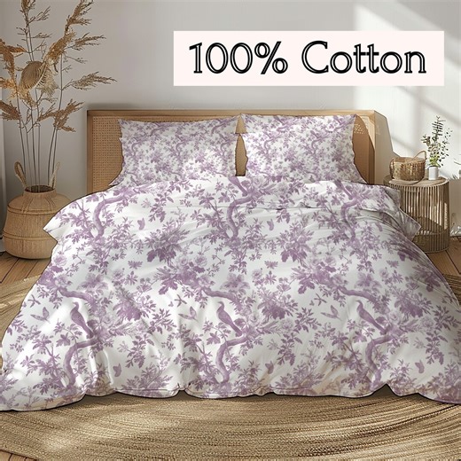 Duvet Cover Cotton French Toile Bedding Floral Print Custom French Style Bedroom Decor Bird Toile Duvet Set Lavender Guest Room Bedding Idea - Etsy
