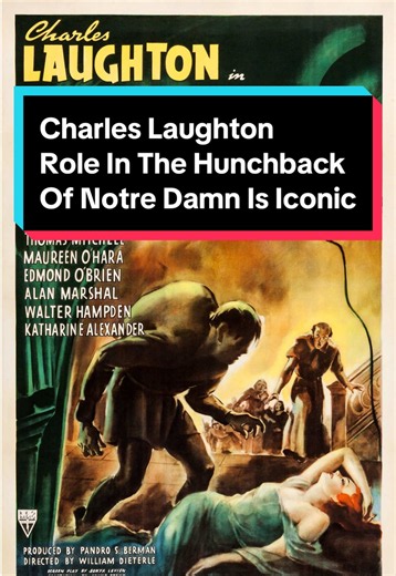 Charles Laughton delivered a legendary, deeply human performance as Quasimodo in The Hunchback of Notre Dame (1939), relying on physical transformation, poignant body language, and emotional vulnerability rather than heavy dialogue. Laughton wore a heavy, painful prosthetic hump and a specialized one-eyed appliance that took hours to apply daily, fully committing to Quasimodo's deformed state. Because the character is deaf and speaks very few tortured words, Laughton relied entirely on his postu