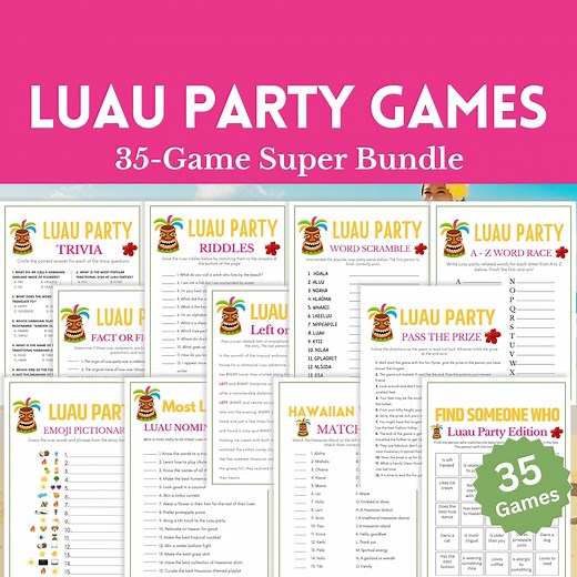 Luau Games Bundle, 35 Games Super Bundle, Luau Party Games, Hawaiian Party Games, Aloha Party Games, Tropical Party Games, Tiki Party Games - Etsy