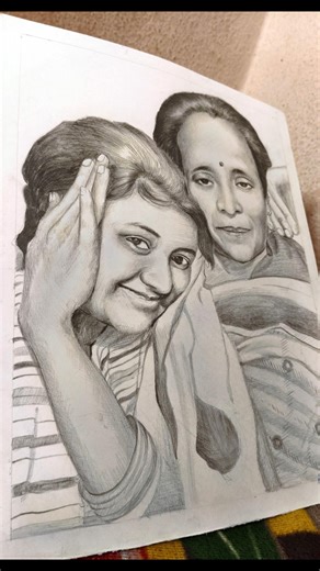 Beautiful Pencil Portrait Drawing of Mother and Daughter | Realistic Sketch