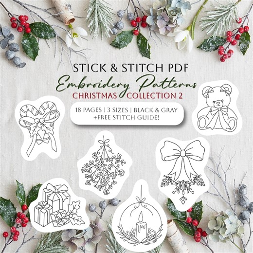 Christmas Hand Embroidery Patterns DIY Holiday PDF Design Easy for Beginners (download) - Etsy