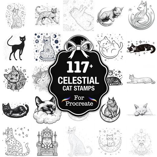 117  Celestial Cat Procreate Stamps, Mystic Cat Brushes for Procreate, Fantasy Bundle, Instant Download - Etsy Israel
