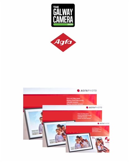 This Christmas at Galway Camera Shop, bring your memories to life with Agfa WiFi Digital Photo Frames — the perfect gift for family, friends, or yourself. Choose from 3 size options; the compact 10” Realiview APF1000, APF1560 and the APF1700. All come with a crisp HD touchscreen, 32GB storage, and effortless photo sharing through the FRAMEO app. Enjoy Full HD frame, offering vibrant visuals, wide viewing angles, sleek design that complements any home, and an elegant display for your most treasur