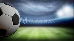 soccer score background, ball rotates against the stadium background in the left side. Space for title or logo, soccer background 4K Ultra HD 3840x2160 Football Seamless Looping Animation
