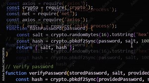 Computer Programming Code Scroll Close Up. Javascript Encryption and Decryption Code