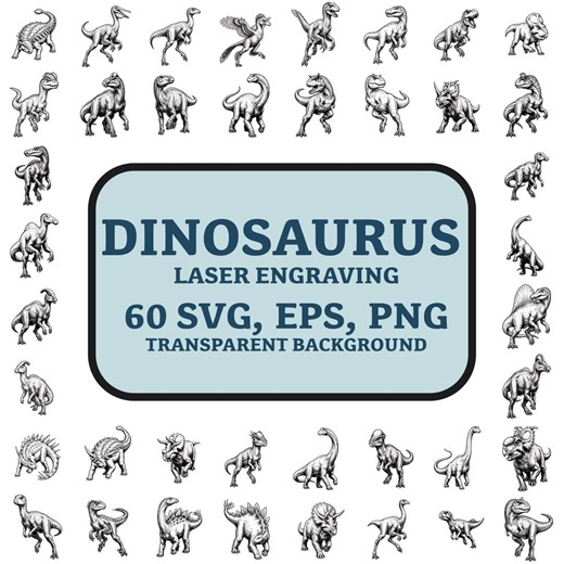 Dinosaur SVG Bundle Engraving Files, 60 Dino Clipart PNG EPS, Laser Cut Files, Dino Art for Cricut, Dinosaurus Black Line Graphic - Etsy
