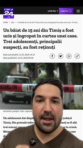 Tudor-Tim Ionescu on Instagram: "Nu e un caz izolat. Este un pattern. 👉 La Mureș, un minor a omorât un câine, iar totul a fost filmat. 👉 La Prahova, doi minori au torturat și decapitat animale, jucându-se și postând pe social media. 👉 La Timiș, în Cenei, doi minori și-au ucis prietenul. Cazul Mario. Ani la rând, cruzimea asupra animalelor comisă de minori a fost tratată ca „o prostie”. Dosare închise. „Sunt copii.” „Nu pățesc nimic.” Problema e că ei știu asta. Și când știi că nu există conse