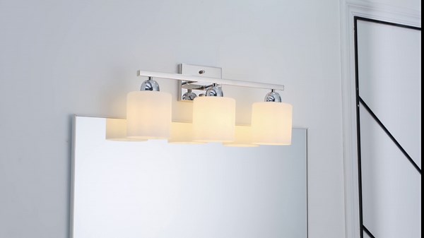 Mecgirn Stainless Steel Milk Glass Vanity Lights for Bathroom, 4 Light Gold Bathroom Light Fixtures Over Mirror, Ceramic E26 Sockets Wall Mounted