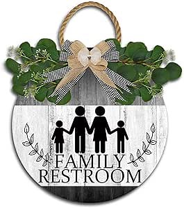 Restroom Sign for Business - Funny Bathroom 12" x 12" Round Wooden Wreath Restroom Home Wall or Door Decor Signs (Restroom)