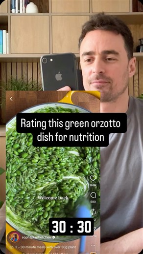 TJ Waterfall on Instagram: "This green orzotto by @sophsplantkitchen looks delicious, but how does it score nutritionally? 🤔 Most people are so protein obsessed, they forget to look at the bigger picture. Of course, as a sports nutritionist, I know as well as anyone how important protein is. But fibre, the types of fats, micronutrients, and the thousands of other compounds in food can all also significantly influence performance, recovery and long-term health. Let’s not miss the wood for the tr