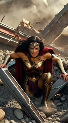 🏚️ Wonder Woman Buried Under Debris – Monster Aftermath Scene 💨 #galgadot #dccomics #aiart