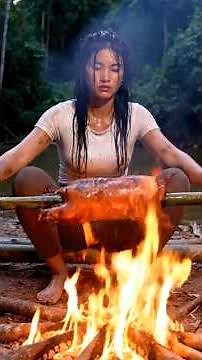 Solo Survival: Catch & Cook Wild Duck + Boar in Deep Jungle | Crispy Pork Feast