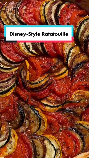 Fun fact: the signature dish Rémy serves at the end of Ratatouille isn’t technically a ratatouille; it’s a tian, which is an artful arrangement of sliced summer vegetables baked over a tomato and pepper sauce. Ratatouille, on the other hand, is a much more of a rustic stew. The full recipe is on my website zenaskitchen.com, which is also linked in my bio. #ratatouille #tian