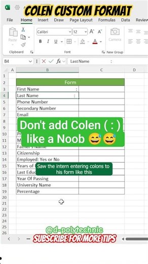 Add Colen (:) Custom Format in excel #shorts #excel
