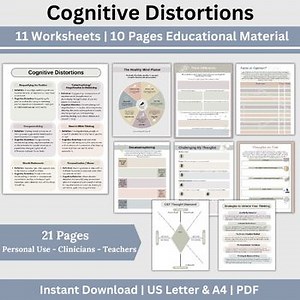 Cognitive Distortion CBT Worksheets, Trauma Therapy Worksheets
