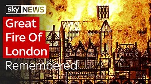 Flames raged over the River Thames once more as a floating sculpture of 17th century London was set alight to commemorate the Great Fire of 1666 | Sky News