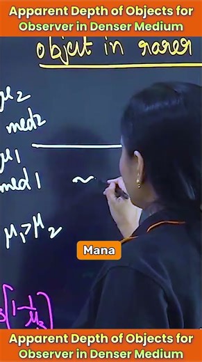 Apparent Depth of Objects for Observer in Denser Medium #Physics #vedantu