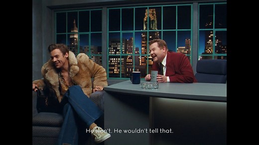 The Beloved Show’s next guest Harry Styles reminisces about a comedic episode with host James Corden. What happened at that diner? Discover more on.gucci.com/GucciBeloved. | Gucci