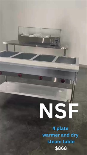NSF 4-Plate Warmer & Dry Steam Table – NH-4-120 Heavy-duty stainless steel, commercial grade 4 independent heat controls — keep every dish hot 12×20 wells, dry-heat system, heats fast Includes cutting board under-shelf NSF & ETL Sanitation certified Perfect for restaurants, buffets, catering In stock at Cooler Depot FL! 🔥 Same-day pickup · 🚚 Delivery available Message us for today’s price! | Miami Commercial Kitchen Supplies