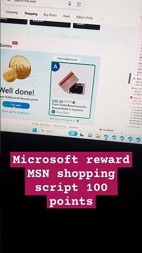 Microsoft reward MSN shopping script bypass trick 100 points extra 300+ points in a day #microsoft