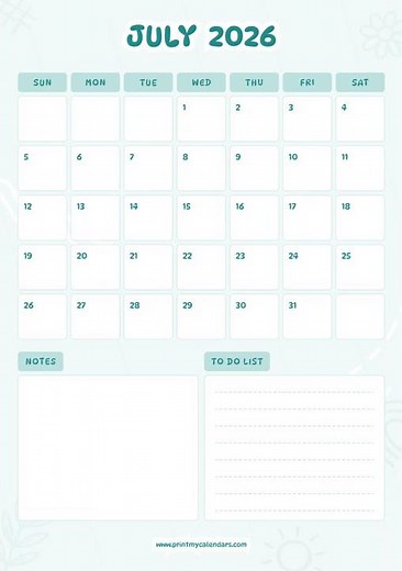 July 2026 Calendar | Printable A4 & US Letter | Portrait & Landscape | Free PDF Download | July 2026