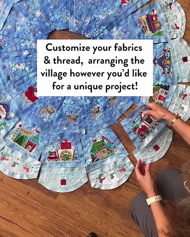 4.8K views · 10K reactions | HUGE NEWS! Now introducing our In The Hoop North Pole Village Tree Skirt ❄️ Includes: ✓ 4 sizes ✓ Detailed Color Charts ✓ Step-by-Step Photo Tutorial Customize your fabrics & thread, arranging the village however you’d like for a unique project! Will be a family favorite for years to come! ❤️ P.S. YES, this design is part of our current sale!!! | Designs by JuJu | Facebook