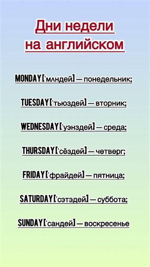 Дни недели на английском. Учим английский.Английские фразы #английскийдляначинающих #английскийснуля