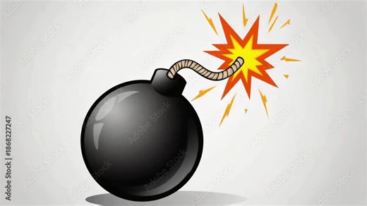 Animated Cartoon Explosion with Bomb and Fuse in a Simple Style