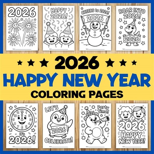 Happy New Year 2026 Coloring Pages | New Year activities for Kids