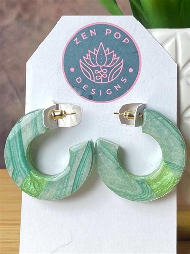 Green Hoops Resin Earrings - Etsy