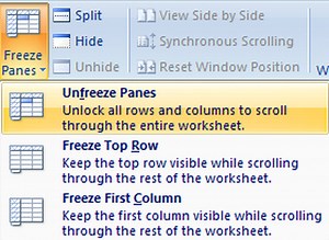 Freeze rows and columns in Excel