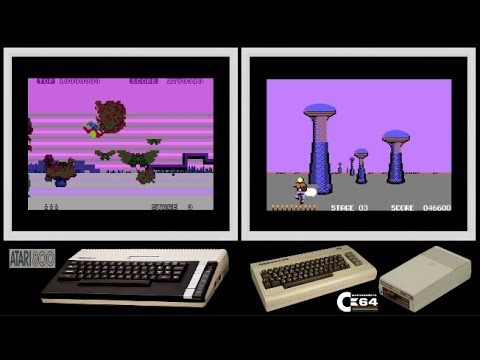 Atari 8-bit vs C64 : SPACE HARRIER (Side by side comparison)