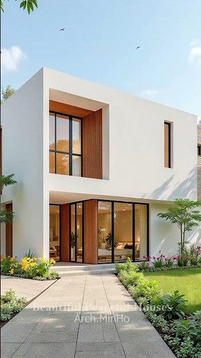 Beautiful Minimalist House with Large Glass Windows & Green Garden