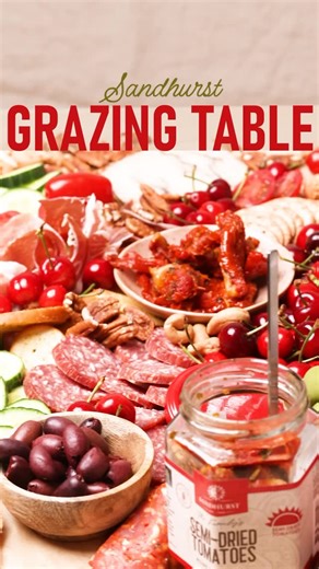 How to build the perfect Christmas grazing table 🎄✨ Hosting this season? Here’s your step-by-step: - Cover your table with brown baking paper for that rustic festive look. - Add your Sandhurst favourites into small bowls — Char-Grilled Capsicum, Baby Cucumbers, Sicilian Olives, Roasted Red Pepper Strips, Artichoke Hearts & Semi-Dried Tomatoes. - Spread them out, then add cheeses (odd numbers = instant styling magic). Mix shapes festive flavours. - Layer in bread, crackers, deli meats your large