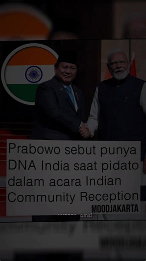 gimana menurut kalian Wak 👀🤔 Dalam acara Indian Community Reception di Jakarta Convention Center pada Selasa (7/7/2026), Presiden Prabowo Subianto menyampaikan bahwa hasil tes DNA yang dijalaninya sebelum kunjungan kenegaraan ke India menunjukkan adanya unsur keturunan India. Dalam pidatonya, Prabowo juga berkelakar bahwa hasil tes tersebut menjadi alasan mengapa dirinya sering spontan ikut bergerak saat mendengar musik India. Acara yang turut dihadiri Perdana Menteri India Narendra Modi itu m
