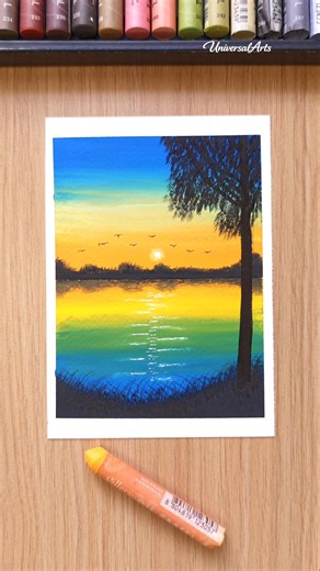 Easy Sunset Painting for Beginners using Oil Pastels #art #painting #drawing