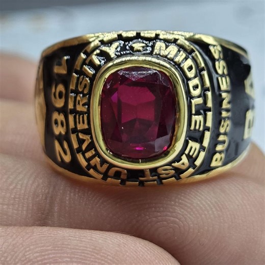 Personalized 1982 University Class Ring, Custom Ruby Red Gemstone, High School Logo Keepsake - Etsy