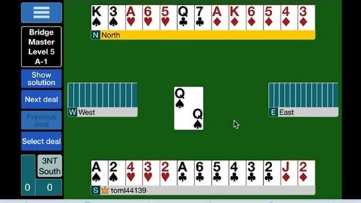 BBO训练牌例-难度五级(1）由于桥的限制，庄家必须放弃单套最优打法