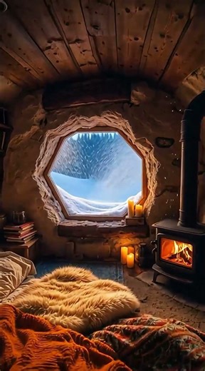 Waking up in a Snowy Cave House ❄️🛌 #shorts #cozy