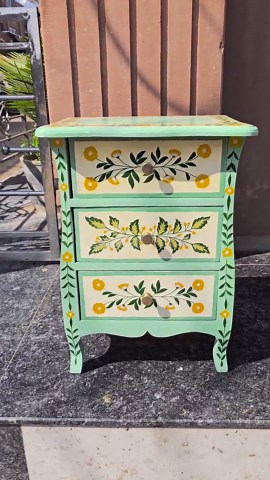 Wooden Hand Painted Bedside Table | Wooden Green Leafs Cabinet | Chest | Boho Home Decor Art - Etsy