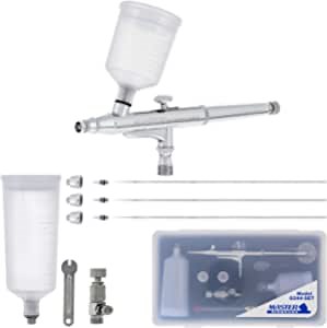 Master Airbrush G244 Pro Dual-Action Gravity Feed Airbrush Set with 3 Nozzle Sets (0.2, 0.3, 0.5mm) & Two Cups (3/4, 1.5 oz) for Tanning & Hobby - Air Brush Gun for Painting, Aerografo Body Art & Cake