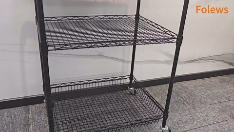 Rolling Kitchen Cart with Wheels, 3 Tier Metal Utility Cart with Wood Tabletop Heavy Duty Wire Rolling Kitchen Island Storage for Pantry Bar Microwave with Handle & Shelf Liners, Black