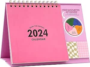 Small Desk Calendar 2024 Monthly Standing Desk Calendar with Stickers 7" x 10" Standing Flip Desktop Calendar with To Do List Page Desk Calendar for Home Office School Desk Jan 2024 - Dec 2024, Pink