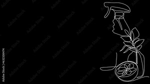 Animated drawing of continuous line draw of set bottles of different cleaning procucts friendly cleaning. Minimal concept. High quality 4k footage