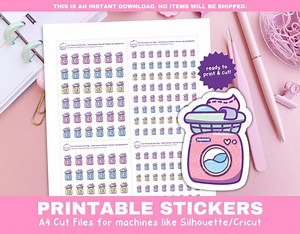 Laundry Icon Stickers | Washing Machine Planner Stickers | Printable Functional Stickers for Cricut & Silhouette Print and Cut - Etsy