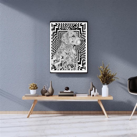 Abstract Dog Line Art Wall Art, Optical Illusion Black and White Dog Illustration, Geometric Dog Poster, Modern Animal Art Print - Etsy