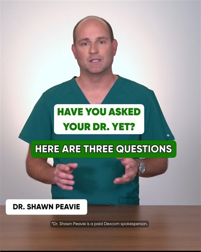 Living with Type 2 diabetes? Endocrinologist Dr. Shawn Peavie recommends asking your doctor three simple questions to make sure you're getting the care you need. By understanding your specific goals and gaining access to continuous glucose monitoring (CGM) technology like Dexcom G7, you can achieve better diabetes control without the need for painful fingersticks*. Read more here: https://www.dexcom.com/all-access/clinical-corner/ask-doctor-cgm-type-2-diabetes *If your glucose alerts and reading