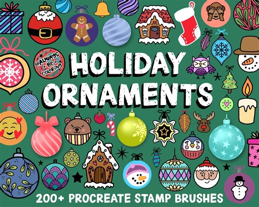 200  Procreate Christmas Ornaments Stamp Brushes! 2 Procreate Color Palettes, Plus Tutorials, Procreate Christmas Holiday Winter Stamp Set - Etsy
