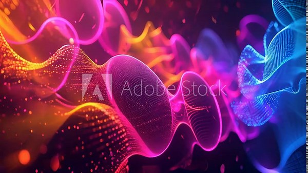 The colorful sound waves from the dynamic speakers dance and intertwine pulsing to the rhythm of the music.